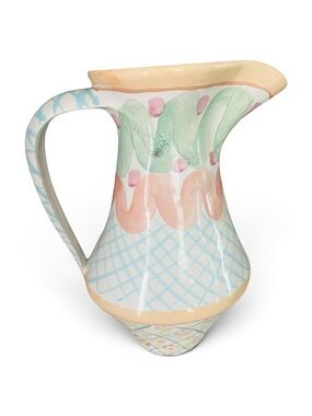 Vintage 1989 MacKenzie-Childs Heather Pattern Large Ceramic Pitcher – 11.75”